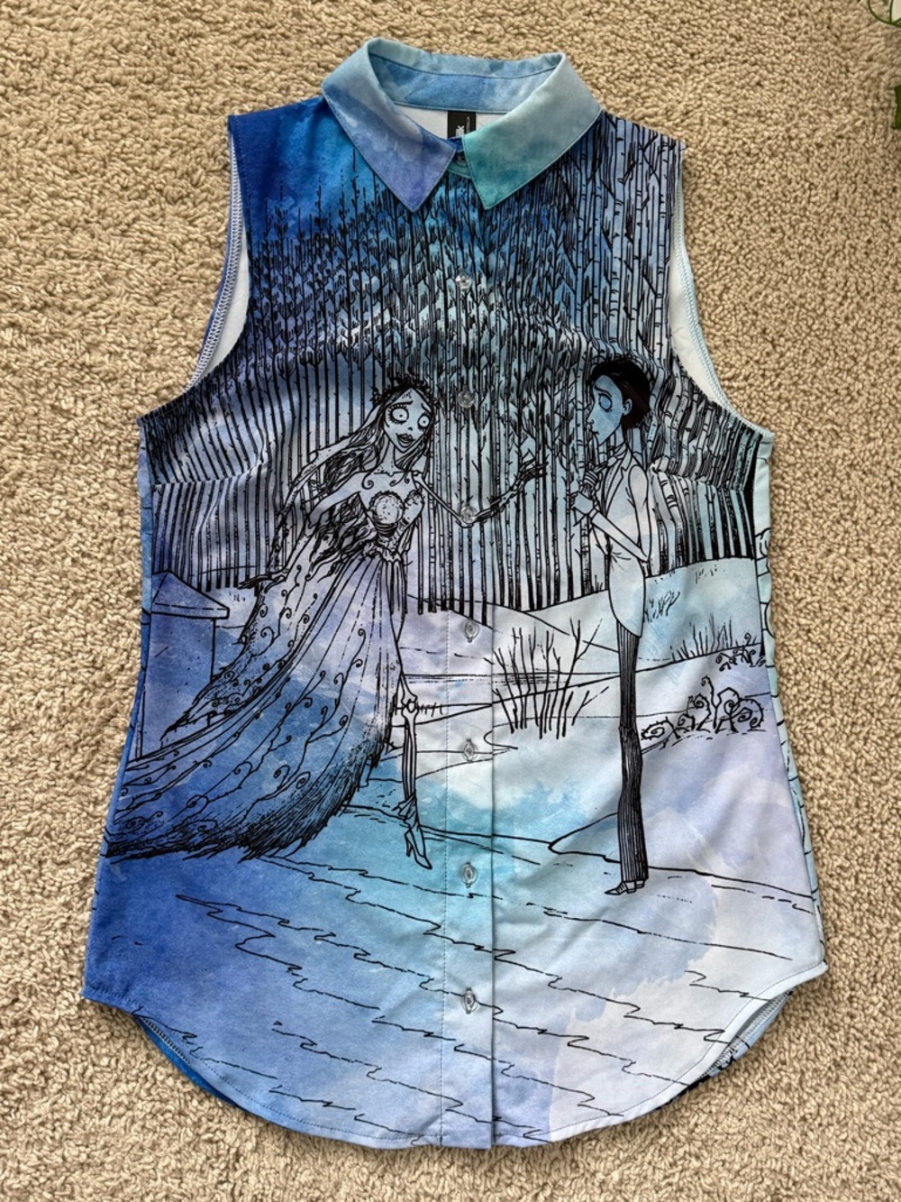 BLACKMILK TIM BURTONS CORPSE BRIDE BUSINESS SHIRT SIZE XS NWOT BLUE BM